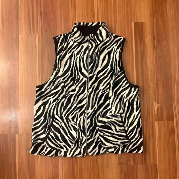 Lilly of California Jackets & Blazers - vintage 90s faux fur zebra high neck zip up vest with pockets